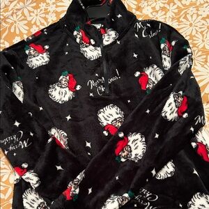 No Boundaries Festive Black Zip-Up with Santa Design